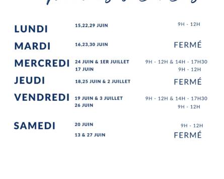 HORAIRES 2026 – VACANCES SECRETARIAT